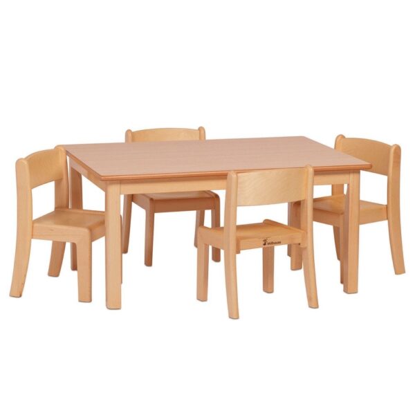 Table with 4 beech stacking chairs