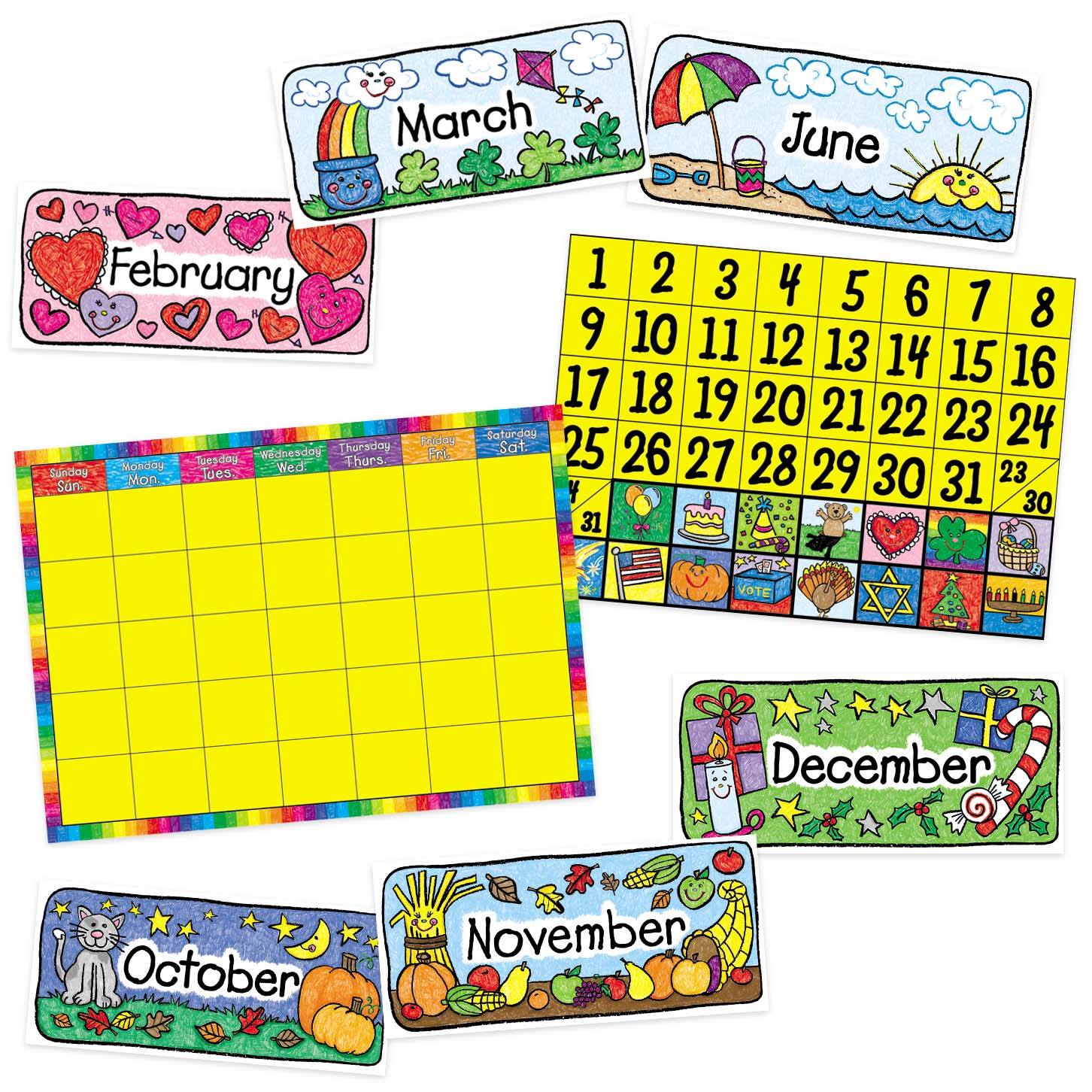 Kid Drawn Calendar Set Bulettin Board Edusell Malta