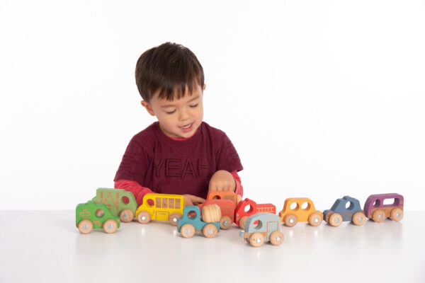 Rainbow Wooden Vehicles (Set of 12) - Image 3