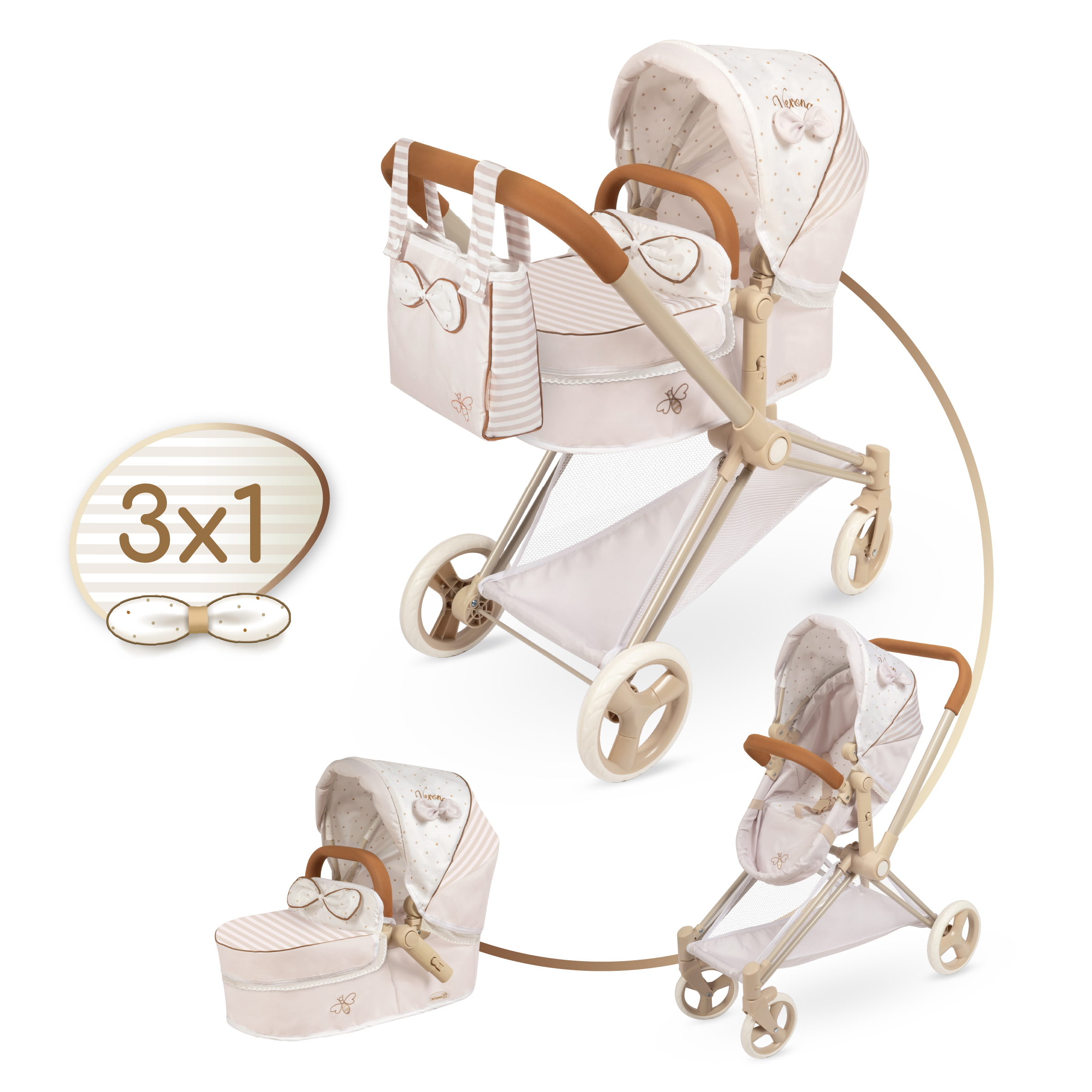 De Cuevas Verona 3-in-1 Folding Doll Pram
