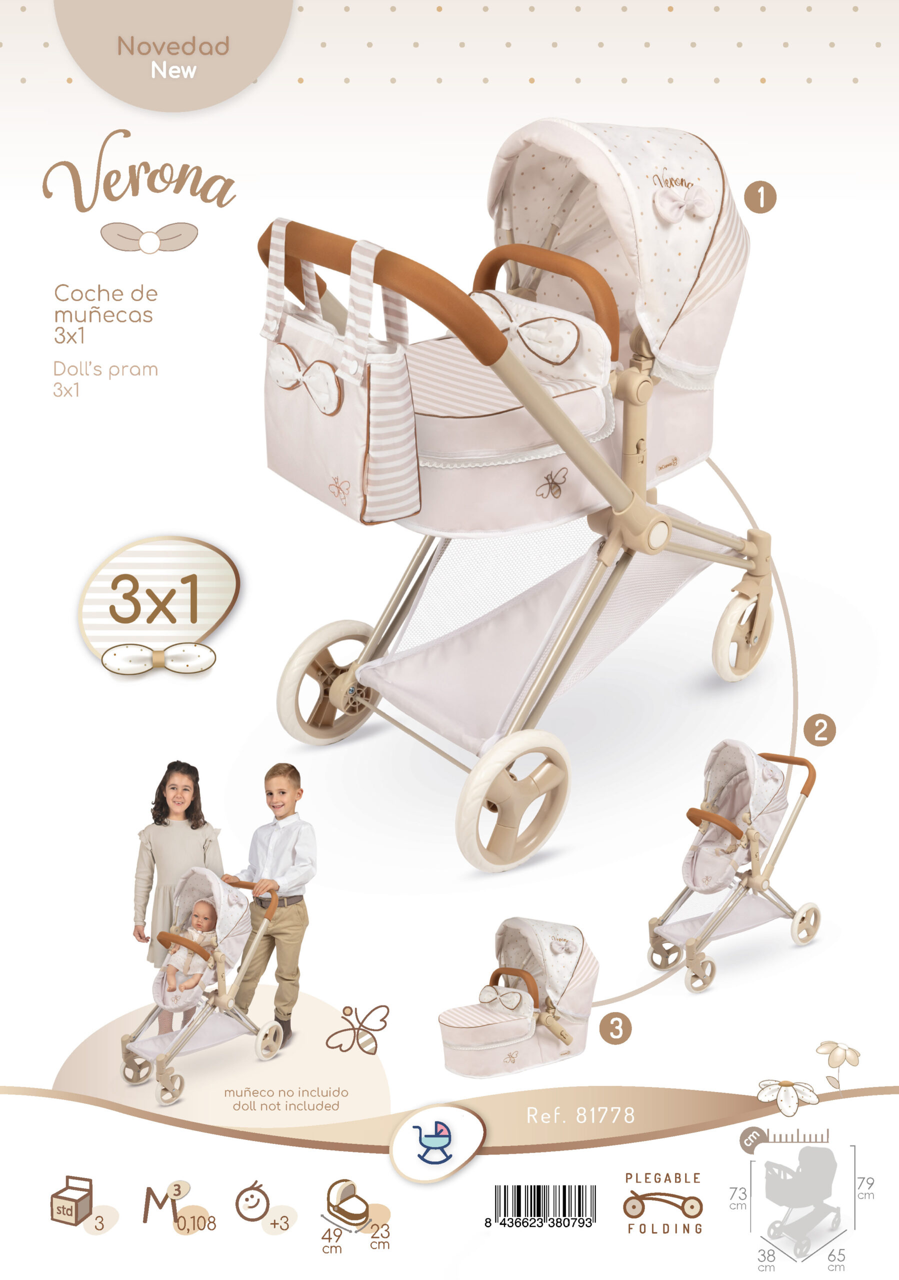 De Cuevas Verona 3-in-1 Folding Doll Pram - Image 9